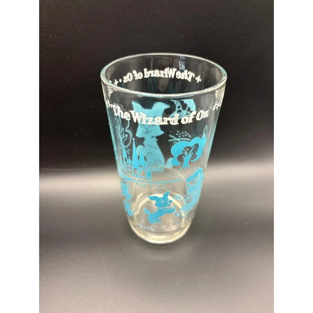 Vintage Wizard of Oz‎ Toto Teal Blue Glass Tumbler Wavy Bottom S&Co